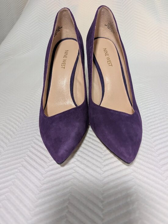 Nine West Kaylee Purple Suede Stiletto Pumps Gold Heel Pointy Toe Size 7.5 - Picture 11 of 11
